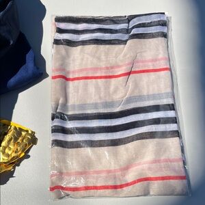 Striped Scarf with Red and Black Accents